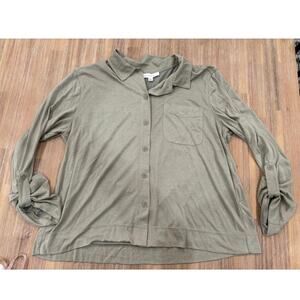 Jane + Delancey Button Down Shirt Green Button Sleeves Size M